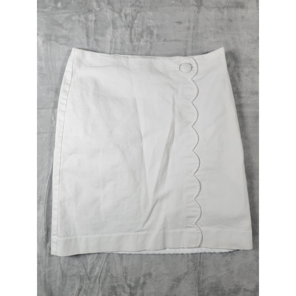 Talbots Blue White Solid Pencil MiniSkirt,  Button & Scallop Women's Size‎ 2P